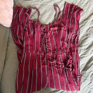 Hollister Burgundy Striped Romper jumpsuit